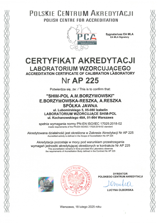 Certyfikat Akredytacji AP 225